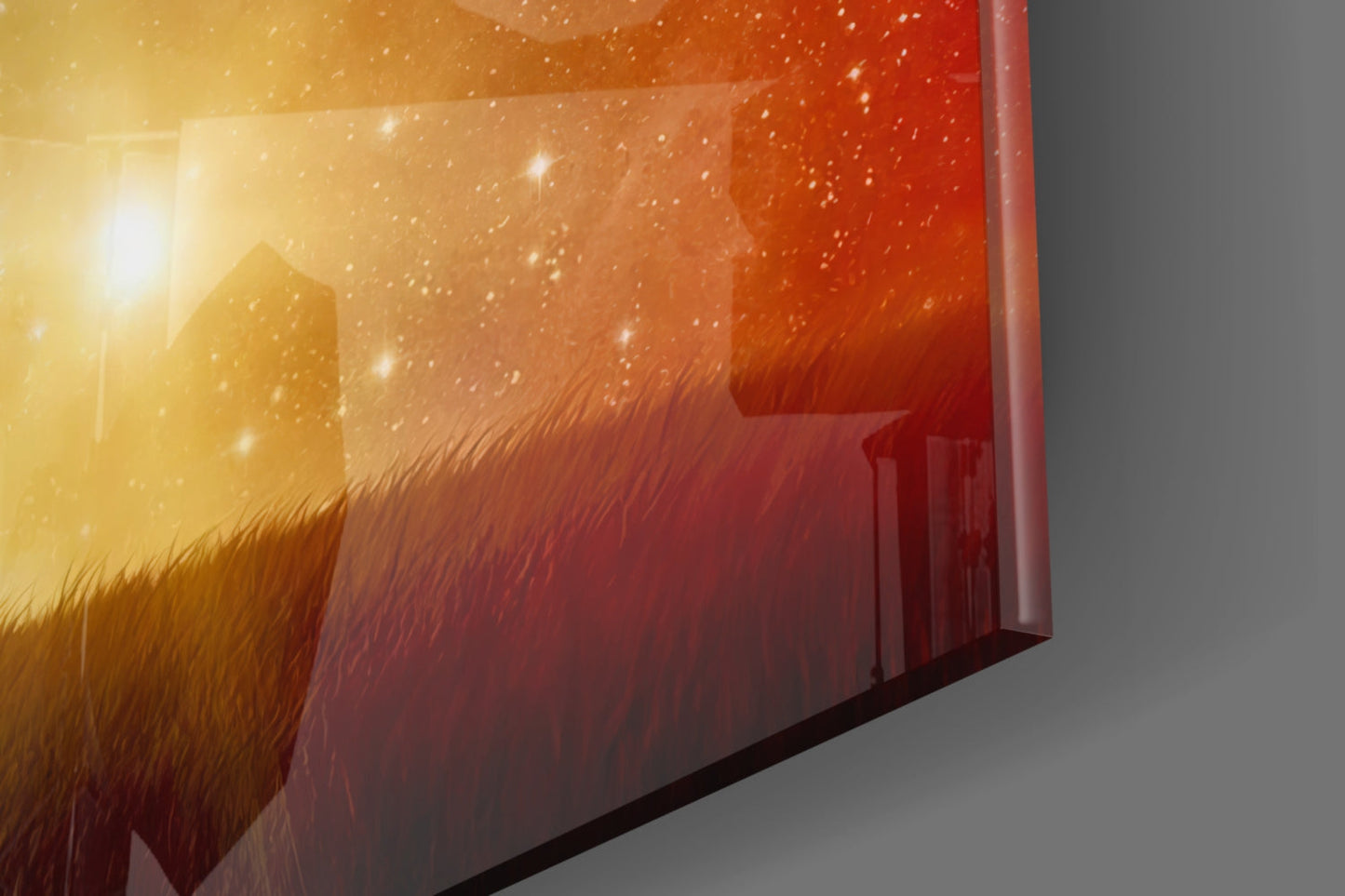 Cosmic Sunset Golden Lion Glass Wall Art