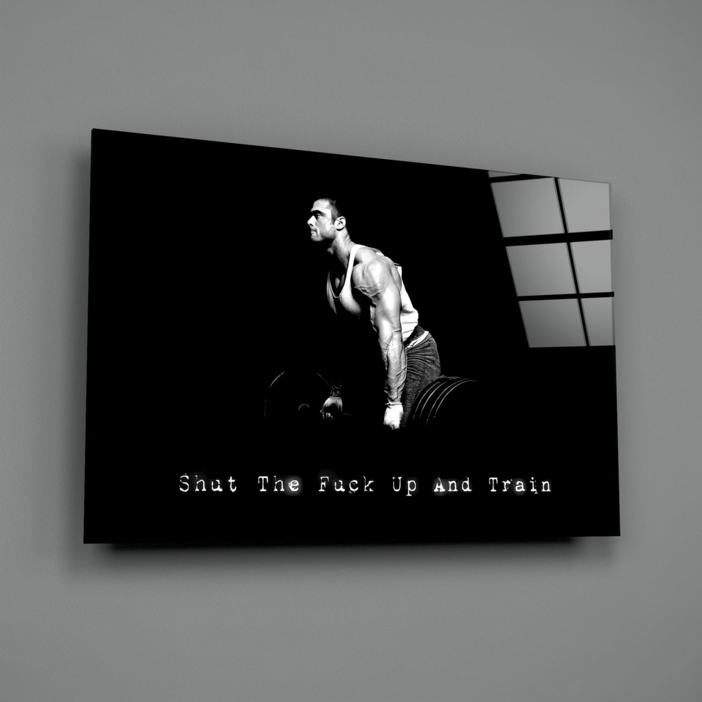 Black And White Pull Up Athlete Gym Glass Wall Art