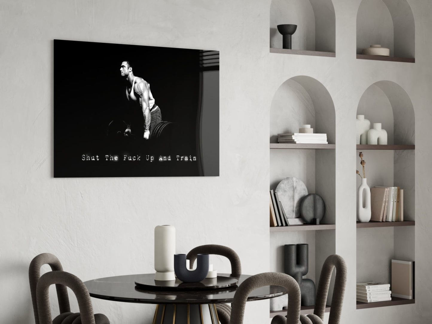 Black And White Pull Up Athlete Gym Glass Wall Art
