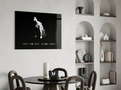 Black And White Pull Up Athlete Gym Glass Wall Art