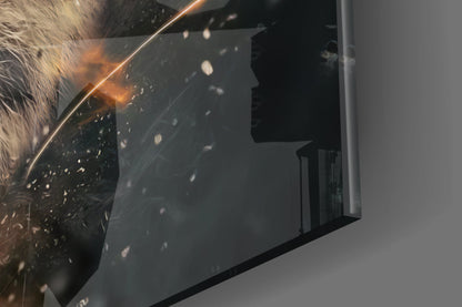 Roaring Tiger in Fire Sparks Glass Wall Art