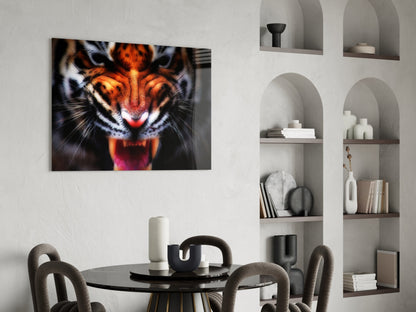 Snarling Tiger Closeup Amber Glass Wall Art