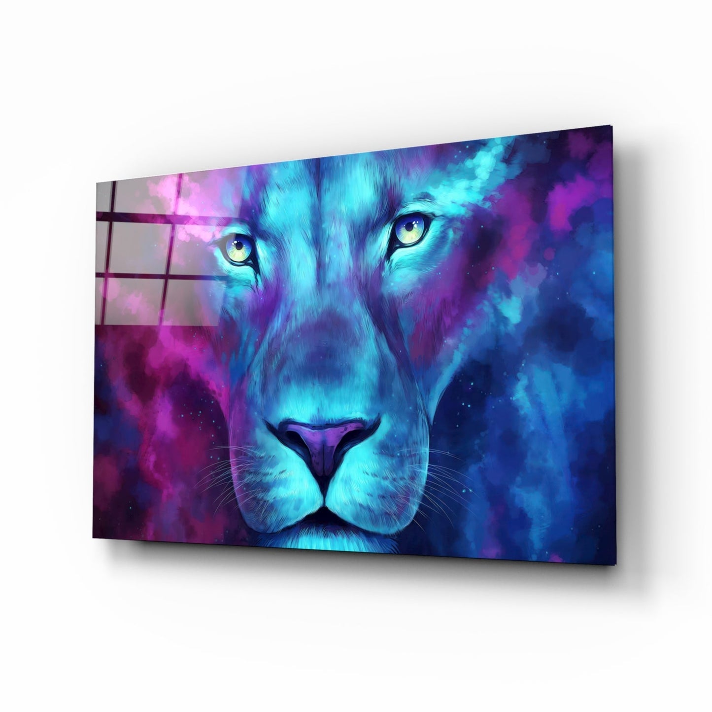 Neon Nebula Blue Lioness Glass Wall Art
