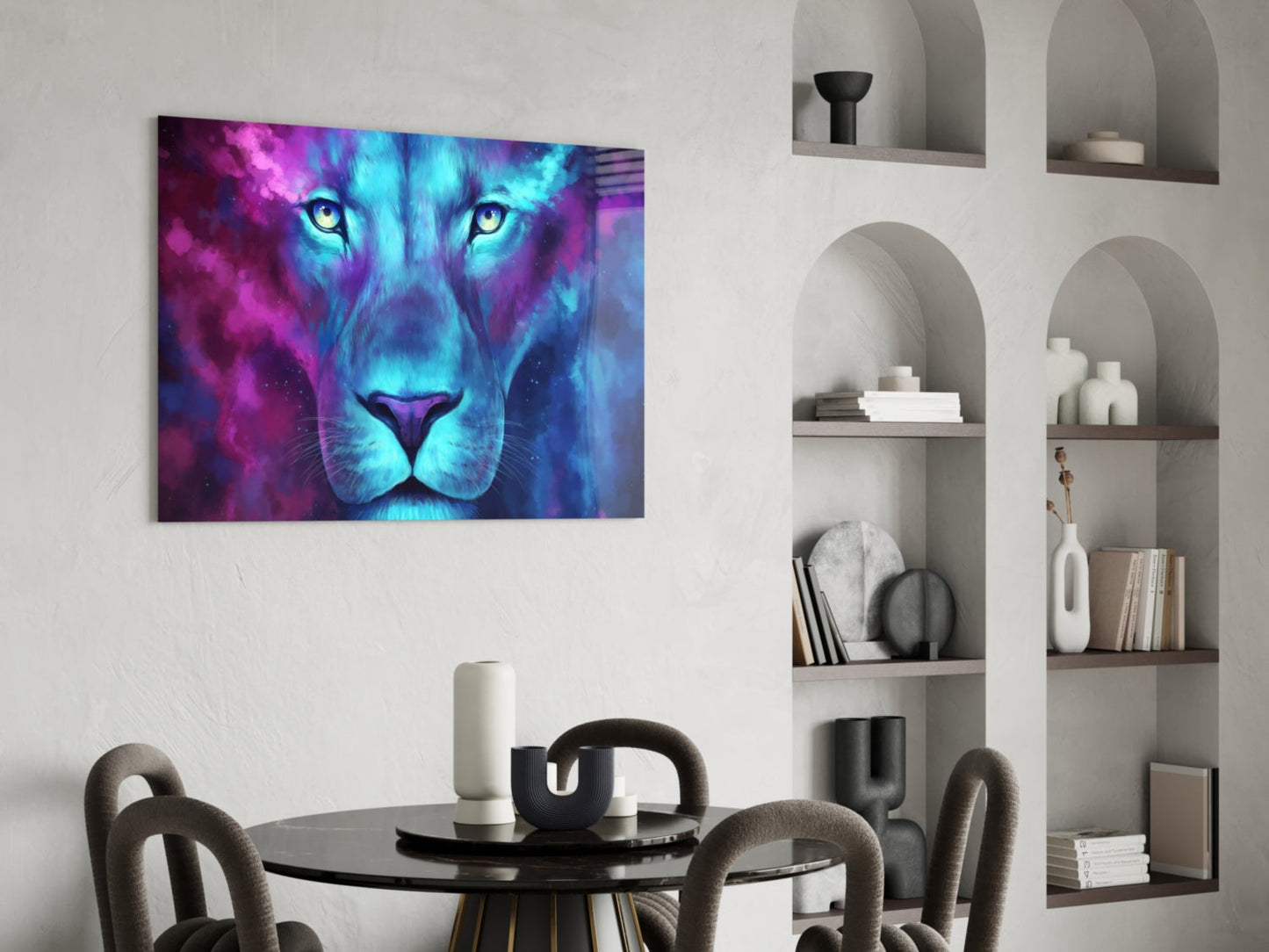 Neon Nebula Blue Lioness Glass Wall Art
