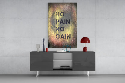 Golden Grunge No Pain No Gain Glass Wall Art