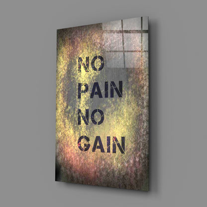 Golden Grunge No Pain No Gain Glass Wall Art