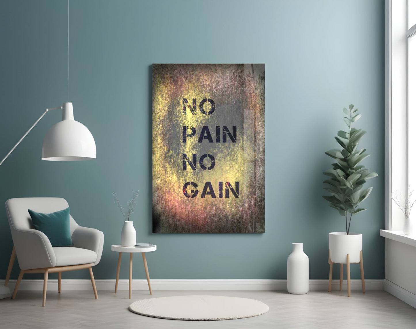 Golden Grunge No Pain No Gain Glass Wall Art