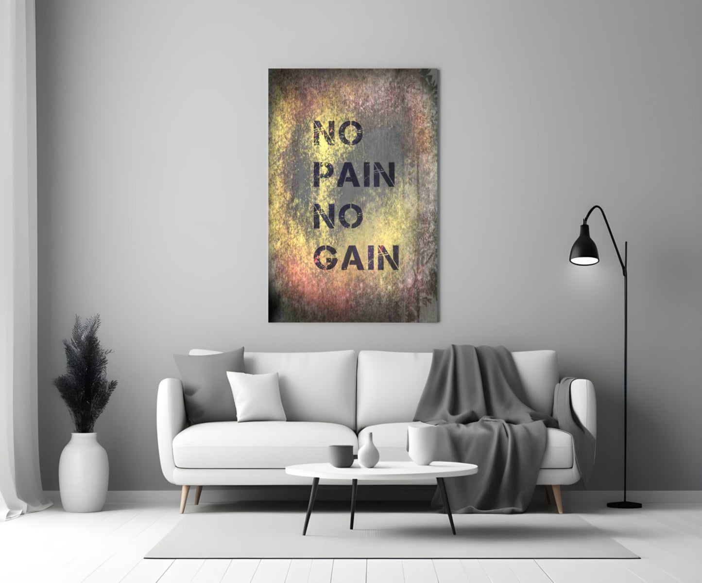 Golden Grunge No Pain No Gain Glass Wall Art