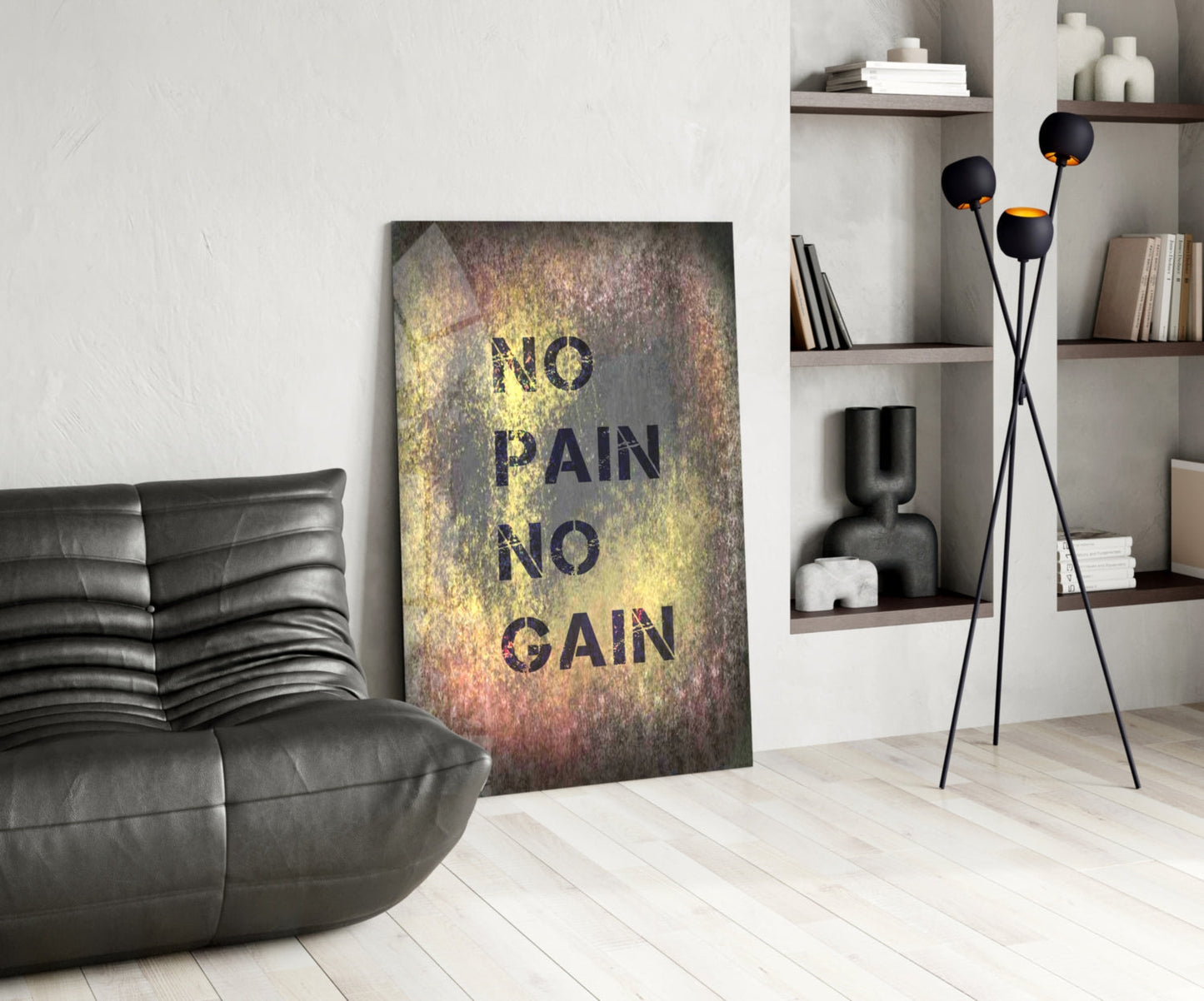 Golden Grunge No Pain No Gain Glass Wall Art