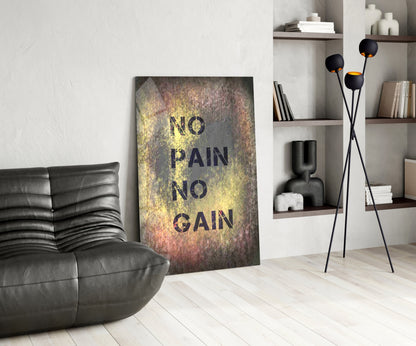 Golden Grunge No Pain No Gain Glass Wall Art