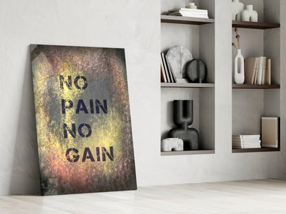 Golden Grunge No Pain No Gain Glass Wall Art