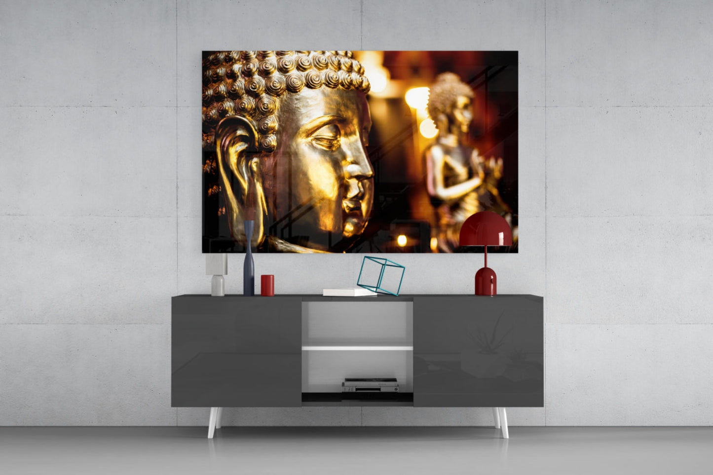 Golden Buddha and Candles Glass Wall Art
