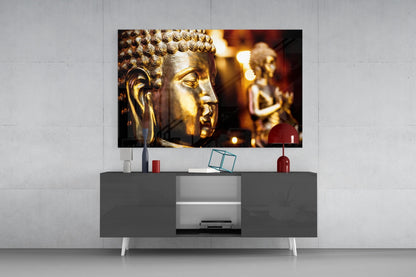 Golden Buddha and Candles Glass Wall Art