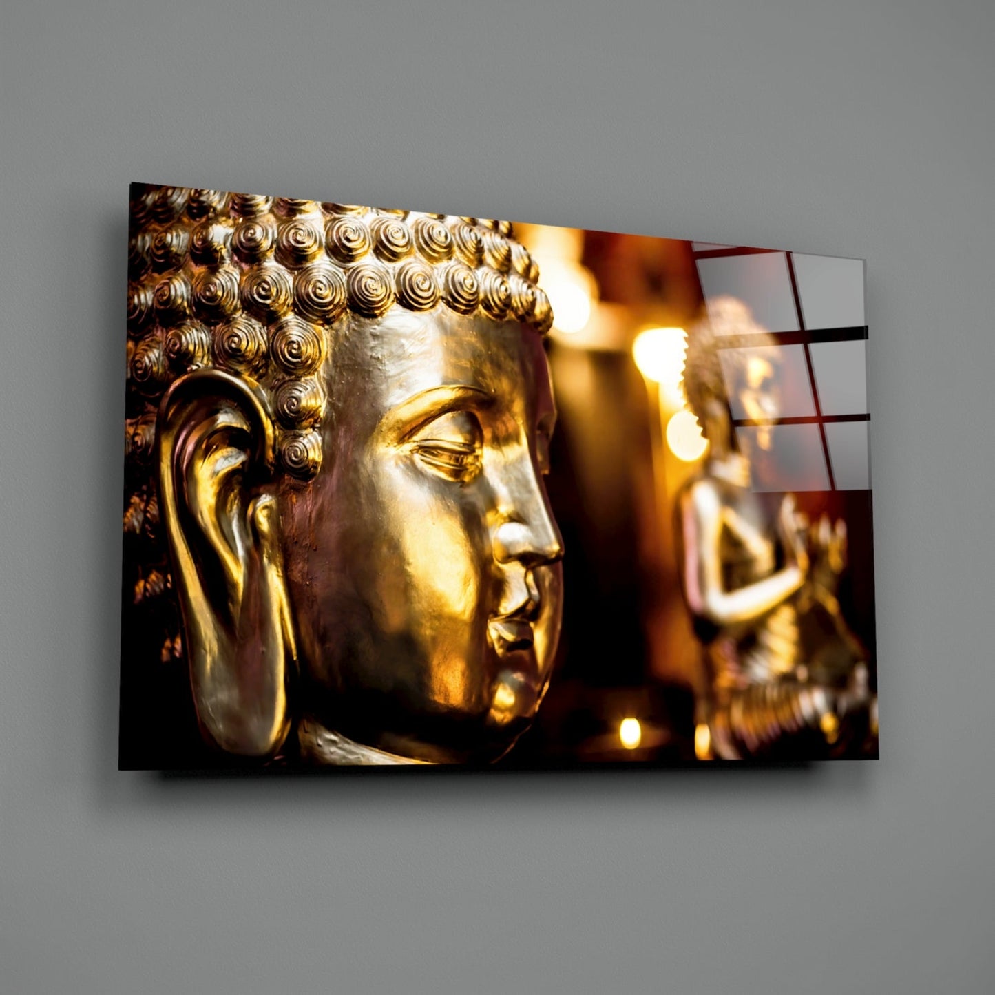 Golden Buddha and Candles Glass Wall Art