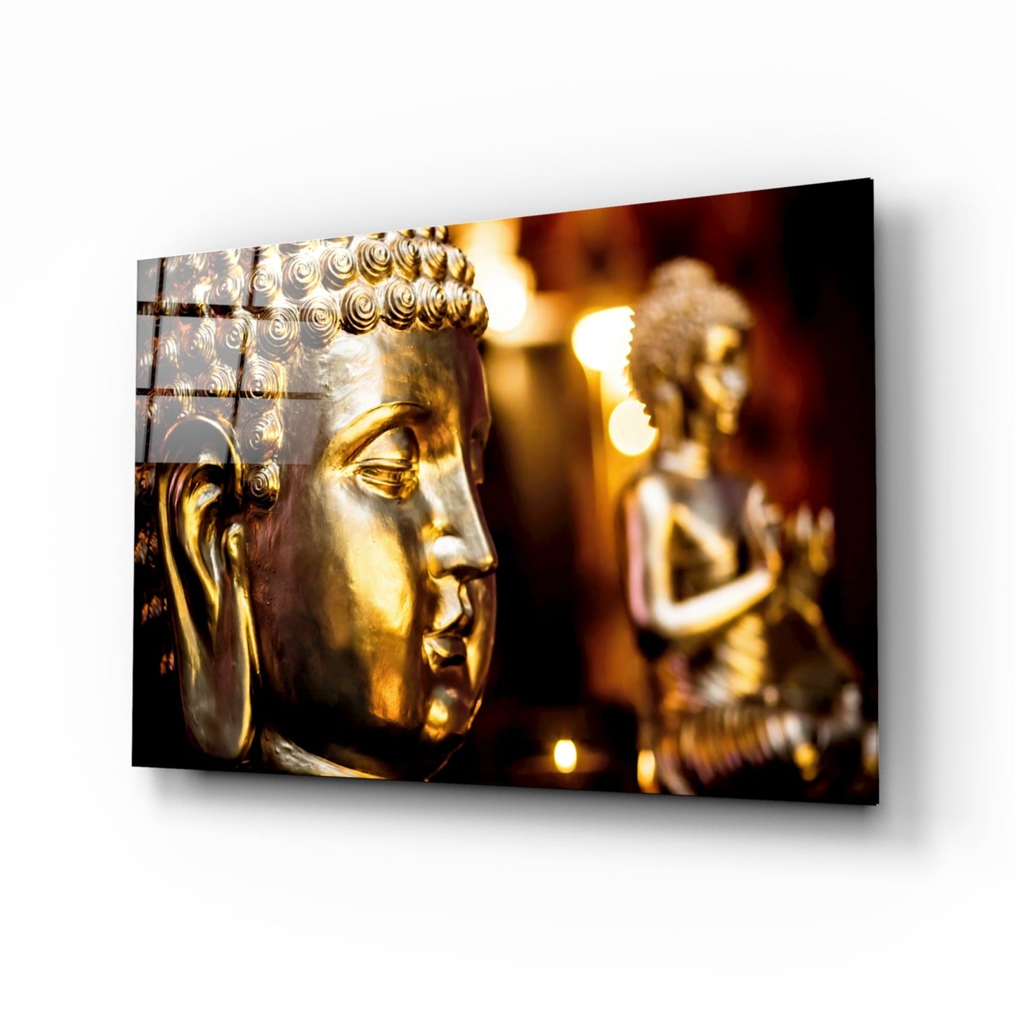 Golden Buddha and Candles Glass Wall Art