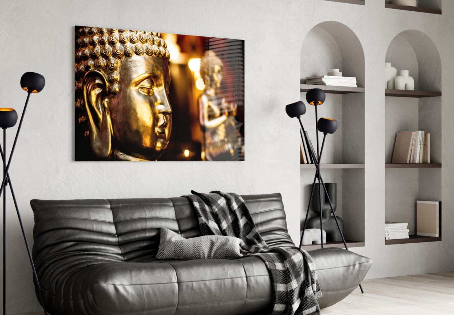 Golden Buddha and Candles Glass Wall Art