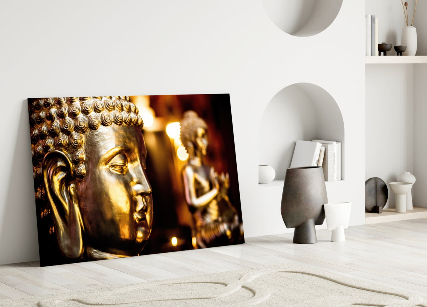 Golden Buddha and Candles Glass Wall Art