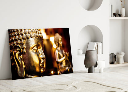 Golden Buddha and Candles Glass Wall Art