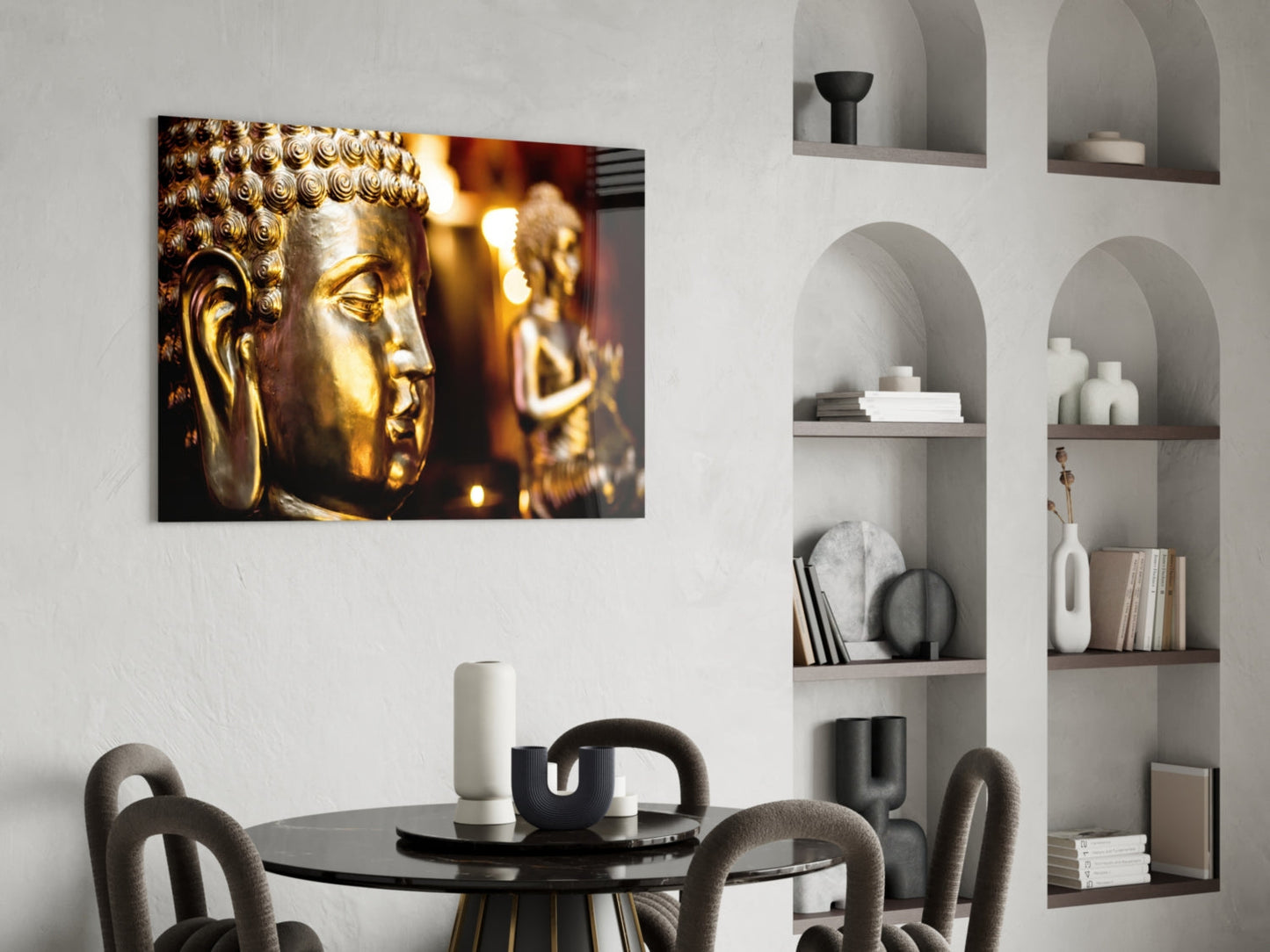 Golden Buddha and Candles Glass Wall Art