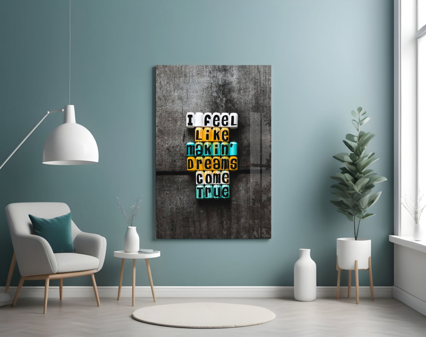 Makin Dreams Come True Letter Blocks Glass Wall Art