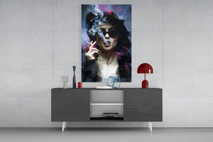 Smoking Rebel Muse Glass Wall Art