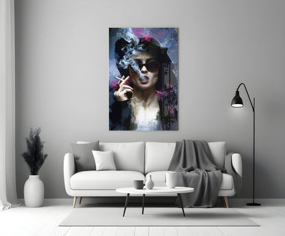 Smoking Rebel Muse Glass Wall Art