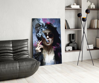 Smoking Rebel Muse Glass Wall Art