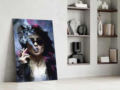Smoking Rebel Muse Glass Wall Art
