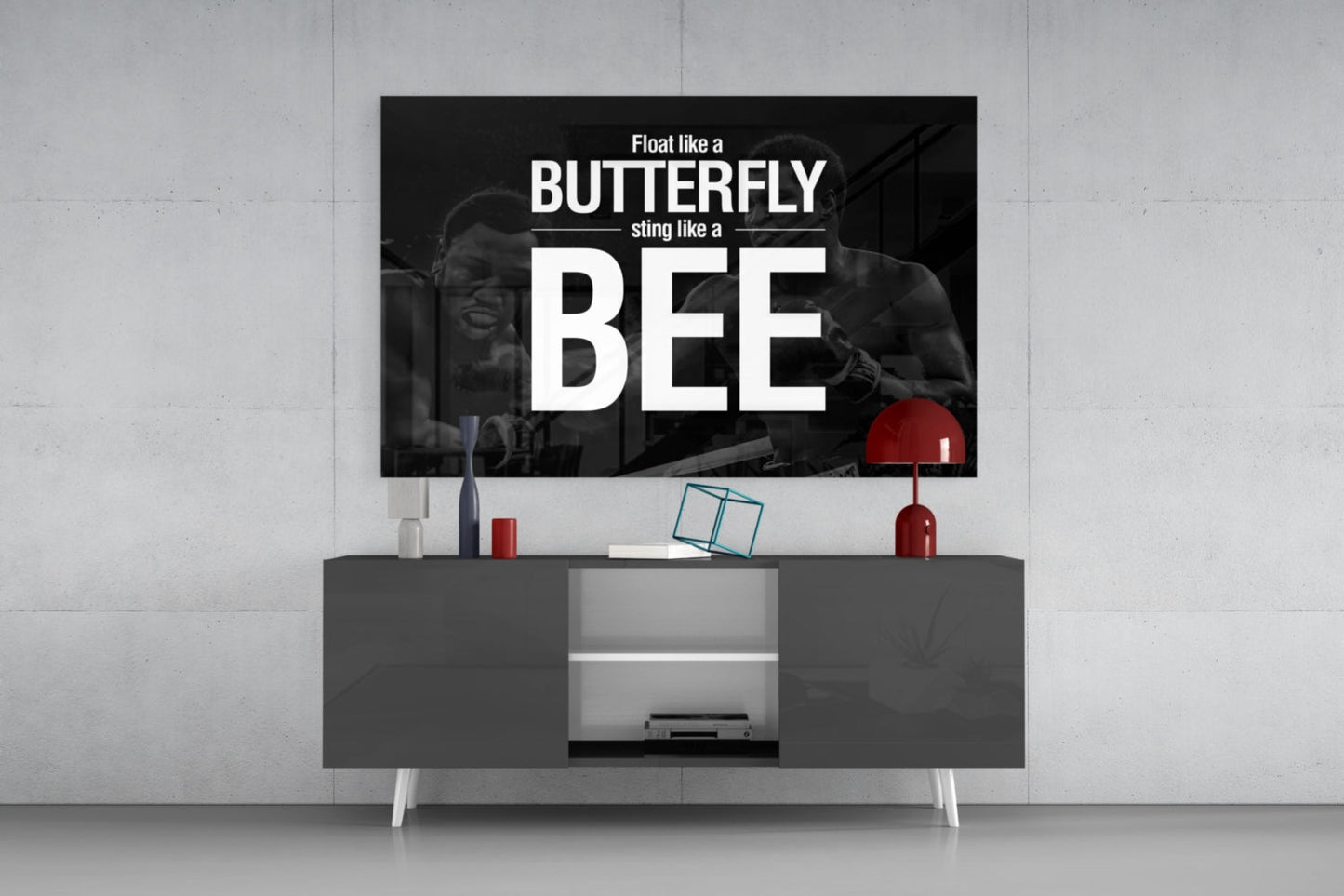 Butterfly And Bee Typography Glass Wall Art