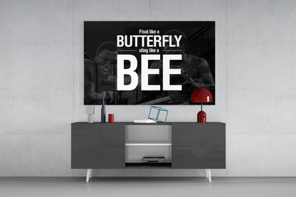 Butterfly And Bee Typography Glass Wall Art