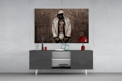 Hooded Boxer In White Robe Glass Wall Art