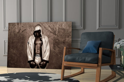 Hooded Boxer In White Robe Glass Wall Art