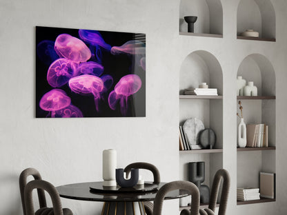 Pink Glowing Jellyfish Cluster Glass Wall Art