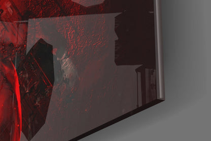 Crimson Backdrop Gold Chain Rapper Glass Wall Art