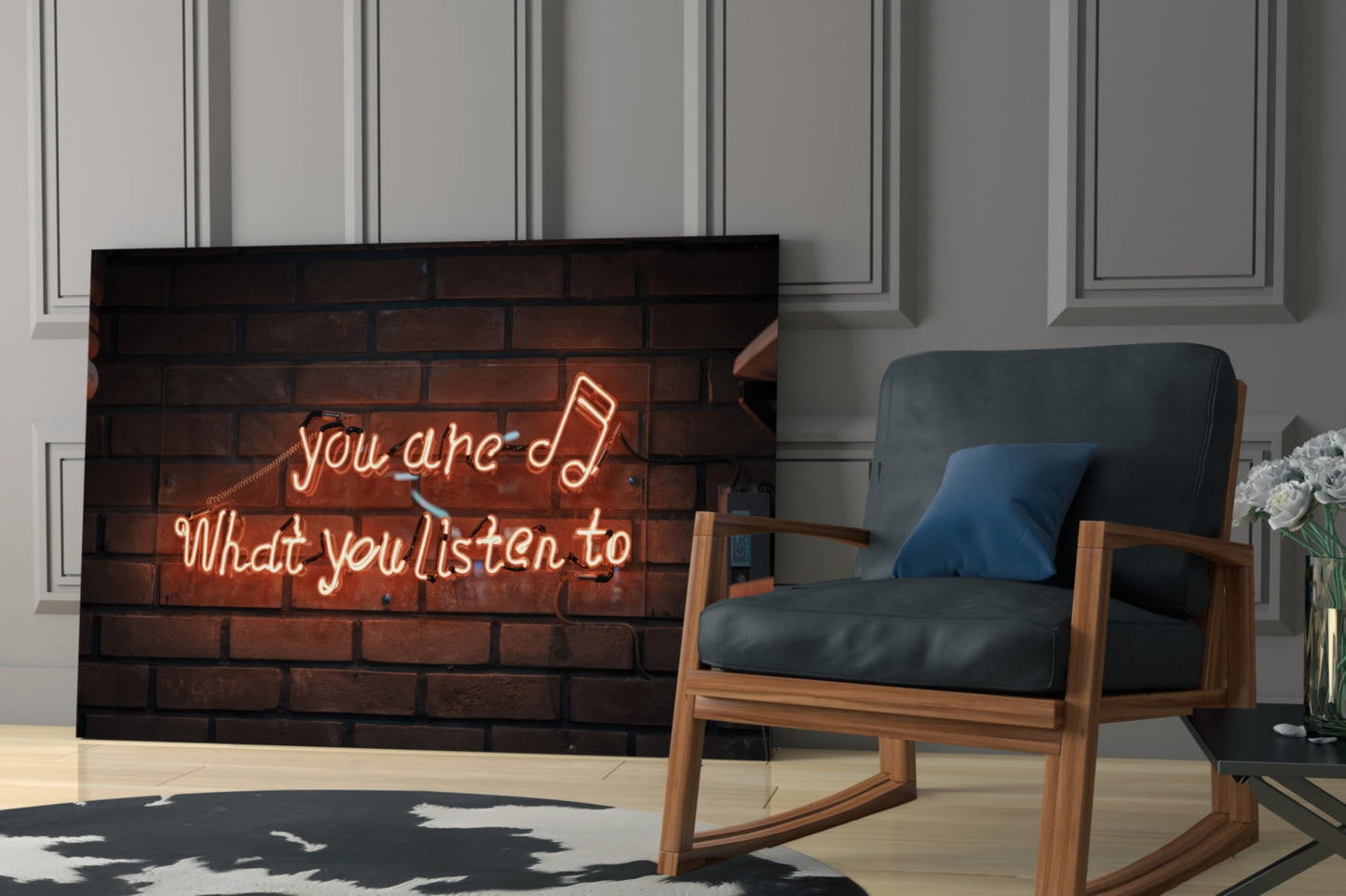 Neon Sign You Are What You Listen To Glass Wall Art