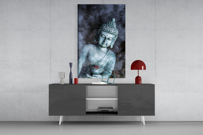 Smoky Jade Buddha Statue Glass Wall Art