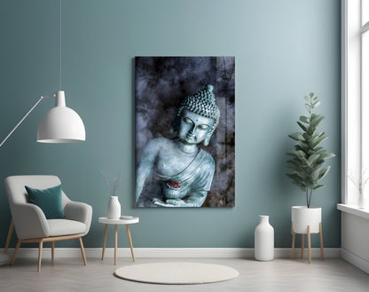 Smoky Jade Buddha Statue Glass Wall Art