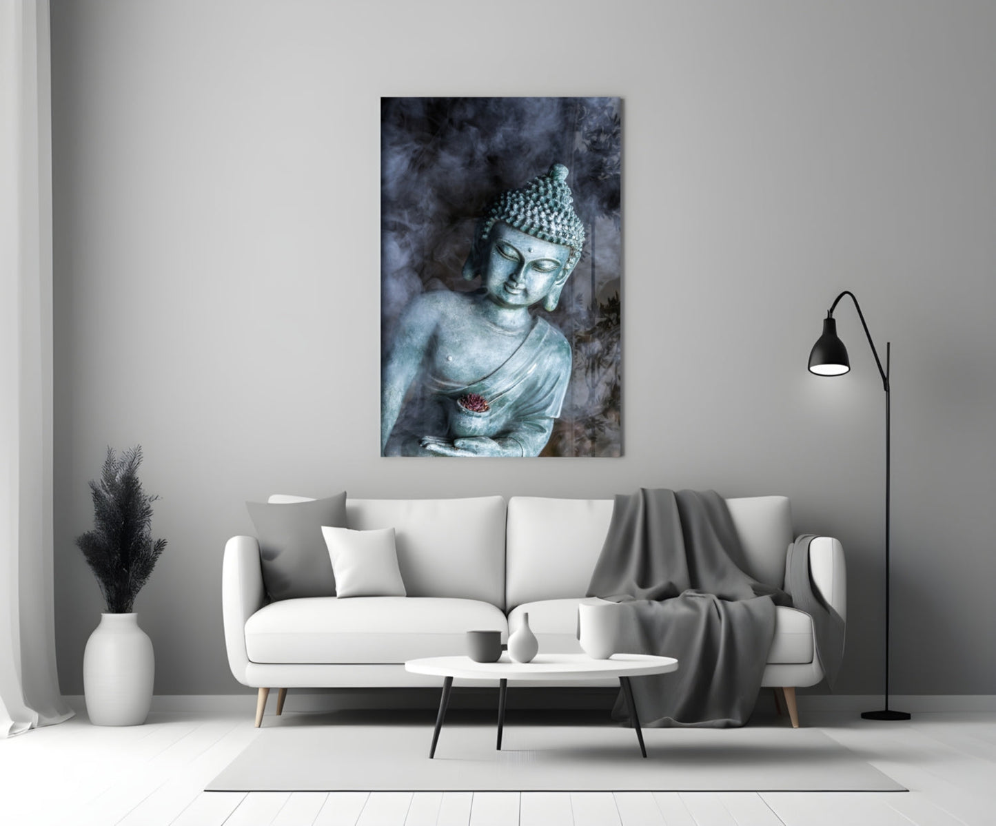 Smoky Jade Buddha Statue Glass Wall Art