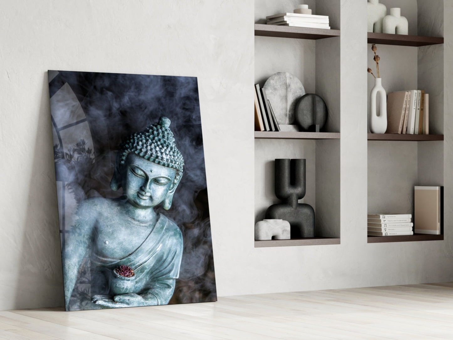 Smoky Jade Buddha Statue Glass Wall Art