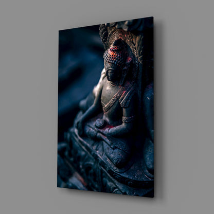 Moody Blue Deity Statue Glass Wall Art