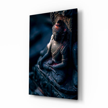 Moody Blue Deity Statue Glass Wall Art