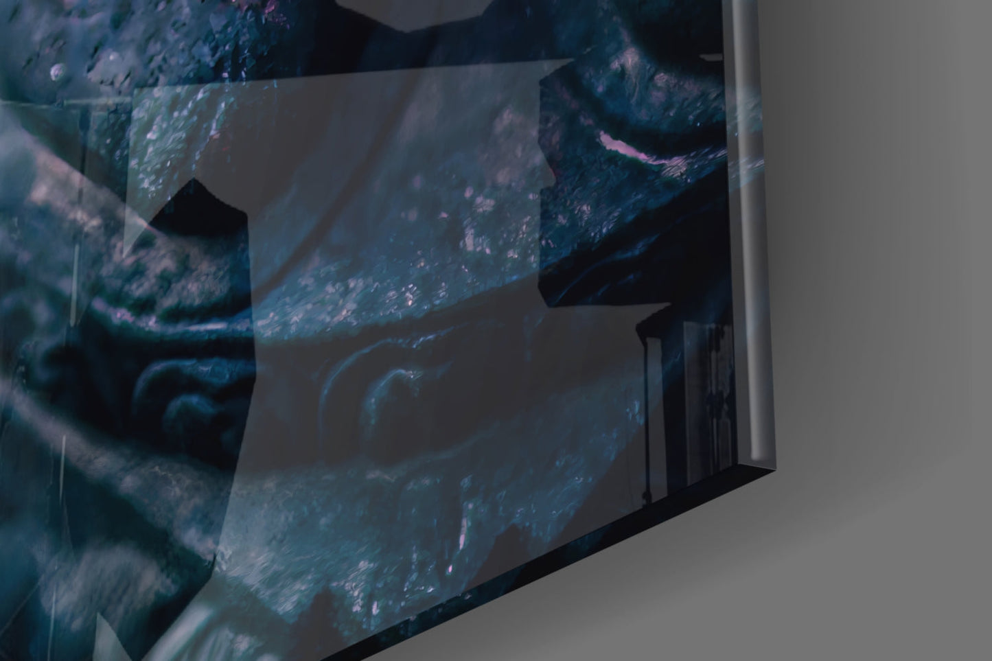 Moody Blue Deity Statue Glass Wall Art