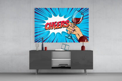 Pop Art Hand Holding Red Wine Cheers Glass Wall Art