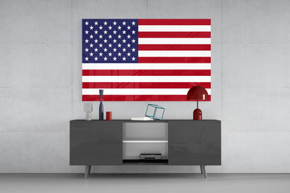 Classic Flat Stars and Stripes Flag Glass Wall Art
