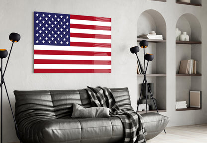 Classic Flat Stars and Stripes Flag Glass Wall Art