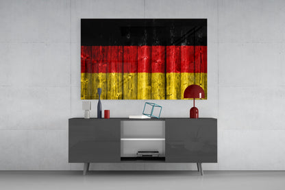 German Flag On Weathered Wood Planks Glass Wall Art