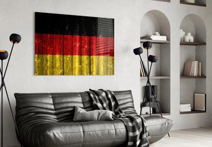 German Flag On Weathered Wood Planks Glass Wall Art