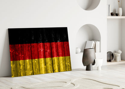 German Flag On Weathered Wood Planks Glass Wall Art