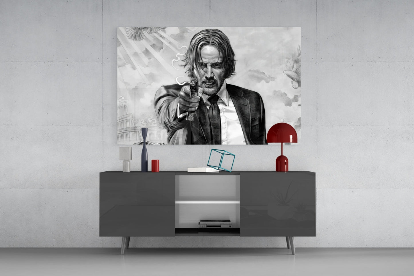 Gunslinger in a Black Suit Glass Wall Art