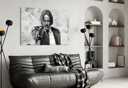 Gunslinger in a Black Suit Glass Wall Art
